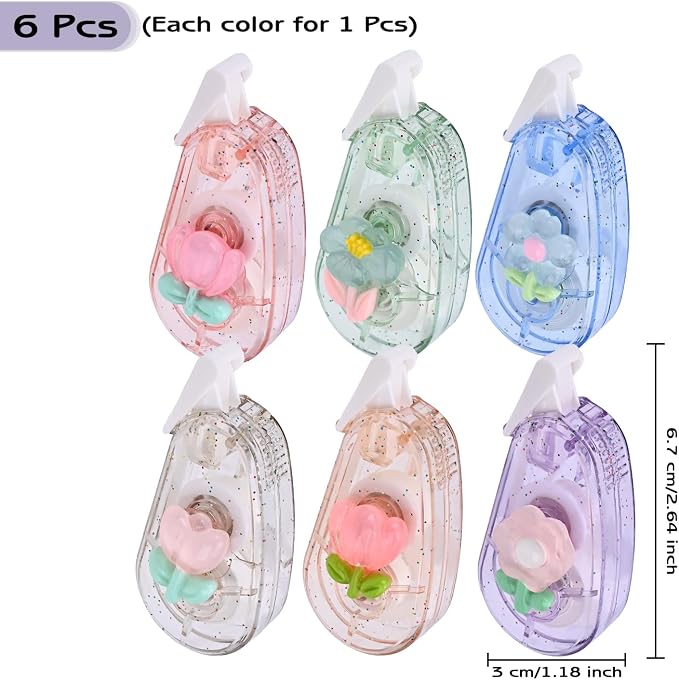 Temiary 6P Aesthetic Correction Tape, White Smooth Pull Out, Flower | Cute Correction Applicator for Instant Corrections, Aesthetic Correction Tapes for Students Back To School Office Supplies