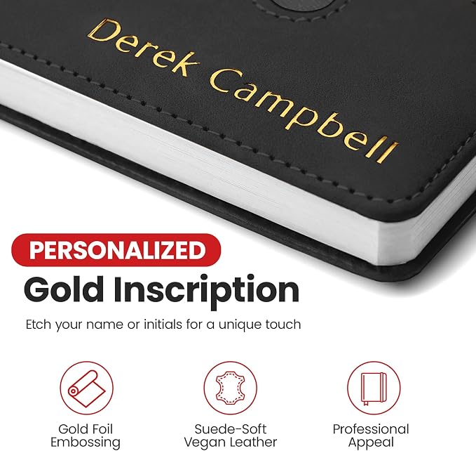 Promot Personalized Notebook - A5 Lined Leather PU Journal Notebook (Black) | Premium Leather-Look Cover, Smooth Lined Writing Pages, Durable Everyday Design, Elegant Professional Appearance