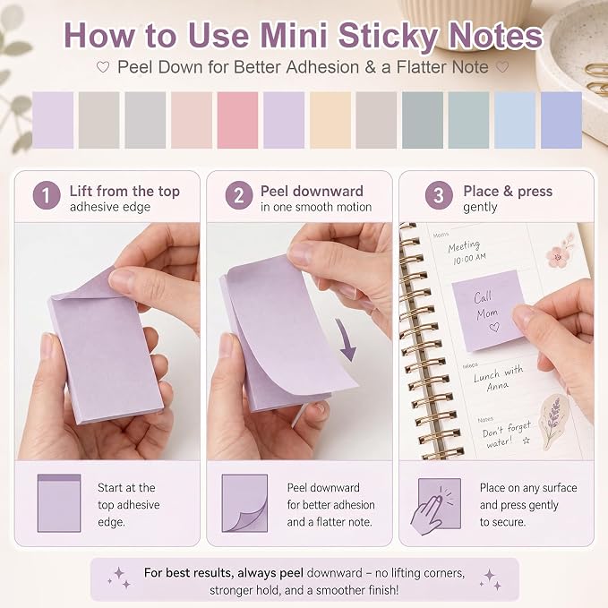 Fainne 120 Pads Sticky Notes Bulk 1.5 x 2 Inch Mini Self Stick Note Small Assorted Bright Colors Paper Memo for Office School Notebook Supplies 50 Sheets/pad (Simple Style,Soft Color)