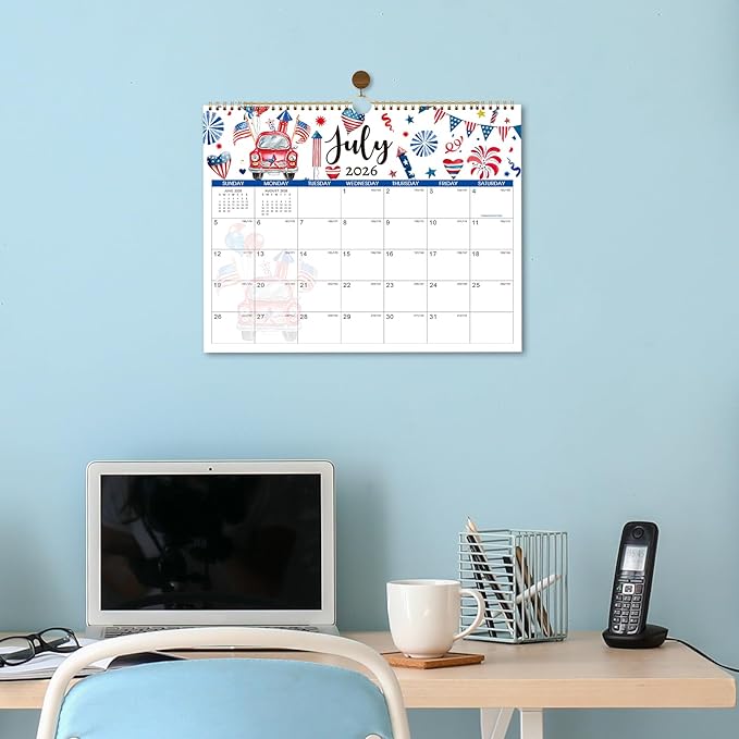 Calendar 2026-2027 - Wall Calendar 2026-2027, July 2026 - December 2027 Wall Calendars, 14.8'' x 11.6'', with Julian Dates, Hanging Hole, Thick Paper
