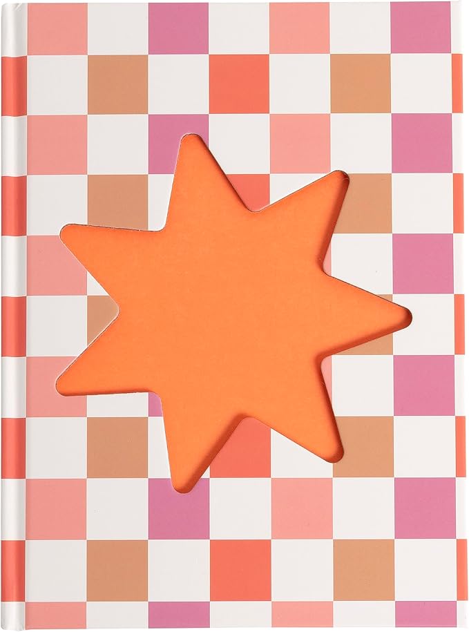 Pearhead Pink & Orange Star Cutout Hardcover Graph Notebook, 6.25x8.25 Grid Journal for Bullet Journaling, Planning & School Notes, 200 Pages