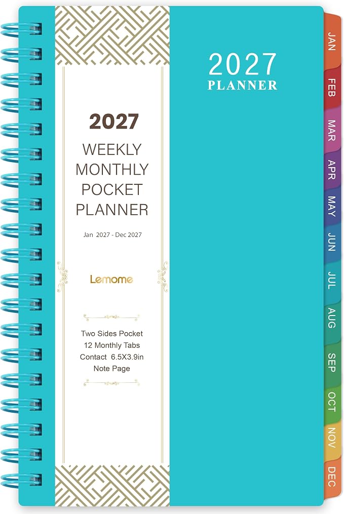 2027 Pocket Calendar/Planner - Weekly & Monthly Pocket Planner for Purse, Jan. 2027 - Dec. 2027, 6.8" x 4.1", Strong Twin - Wire Binding, Plastic Cover
