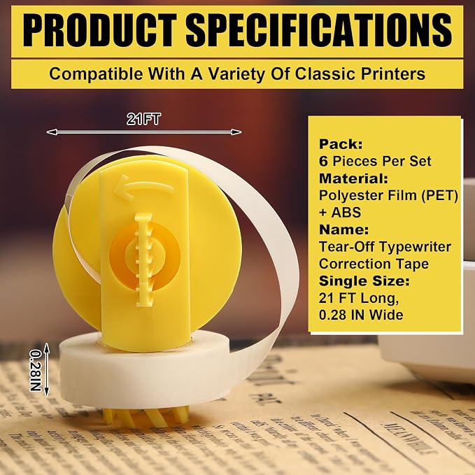 Harloon 6 Pcs Correction Tapes, Lift-Off Typewriter Correction Ribbon for Office & Home Use(6.5m x 7mm Each)