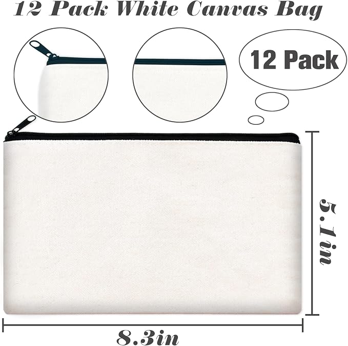 ZeeDix Canvas Zipper Pouch Bulk – 8.3 x 5 Inches Cotton Canvas Pouches with Zipper, Canvas Pencil Pouch, Makeup Bags Bulk for Travel Cosmetic Toiletry, Multipurpose Zipper Pouch for DIY Craft Storage