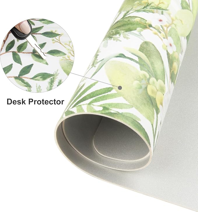 Colorful Star Green Leaves Waterproof Office Desk Mat, 31.5" x 15.7" | Non-Slip Large Computer Gaming Mouse Pad, XXL PC Laptop Protector Pads, PU Leather Desk Writing Pads for Office Home