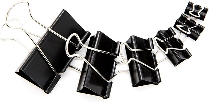 DSTELIN Binder Clips Paper Clamps Assorted Sizes 100 Count (Black), X Large, Large, Medium, Small, X Small and Micro, 6 Sizes in One Pack, Meet Your Different Using Needs.