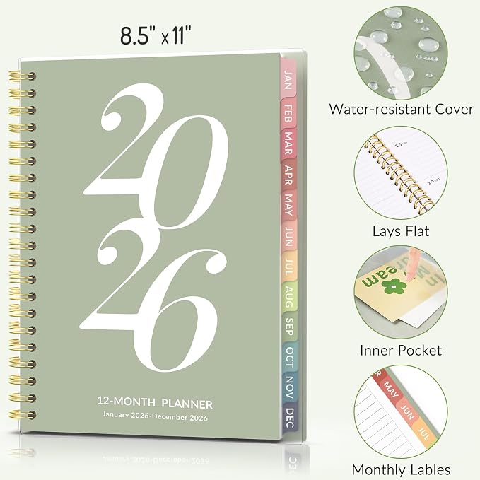 Forvencer 2026 Planner Weekly and Monthly, Jan - Dec 2026, 8.5” x 11”, Large Agenda Planner for Women, Aesthetic Calendar Planner with Spiral Bound, Month Tab, Flexible Cover for School Office, Pink