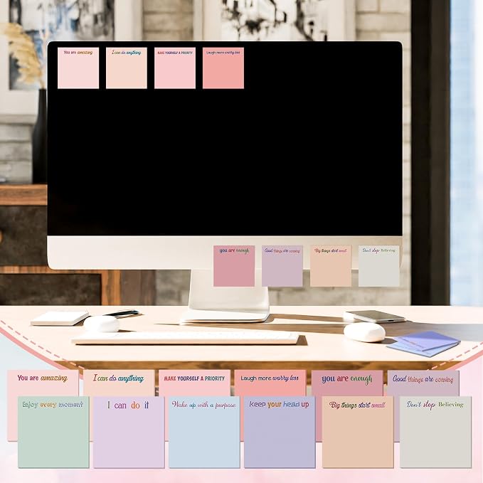 Yinder 24 Pcs Inspirational Sticky Notes, Back to School Supplies, Cute Motivational Sticky Notes Pad Employee Appreciation Gifts Bulk for Teacher Coworker Office 3 x 3'' (Inspire,Aesthetics)