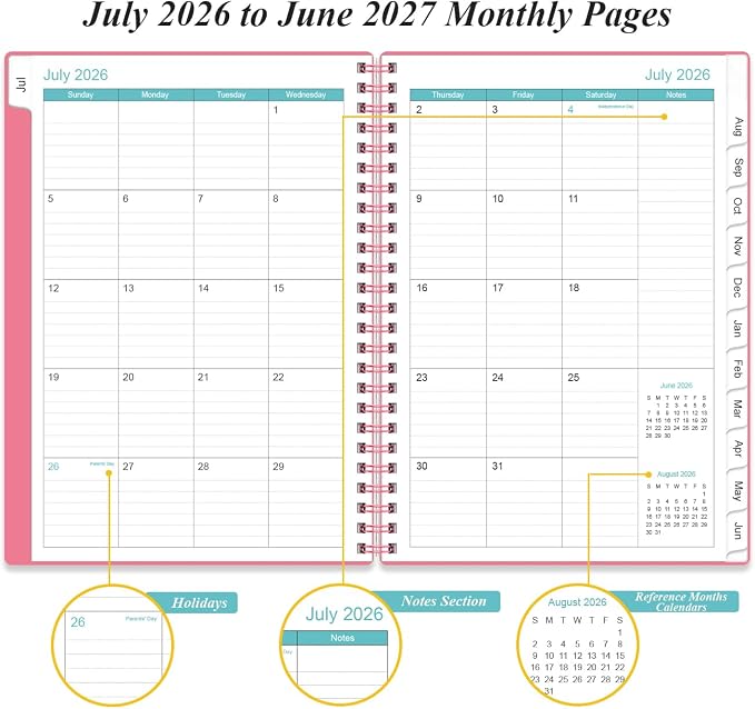 2026-2027 Appointment Book & Planner - Hourly Planner from July 2026 to June 2027, Weekly Appointment Book 2026-2027 with 30-Minute Interval, 6.4" x 8.5", Pink