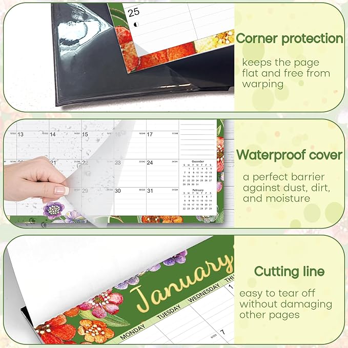 AECCN Desk Calendar 2026-2027 18 Months, 17" x 12" with Stickers | Ample Daily Writing Space | Thick No-Bleed Paper | Cute Flower Design | for Home, School & Office