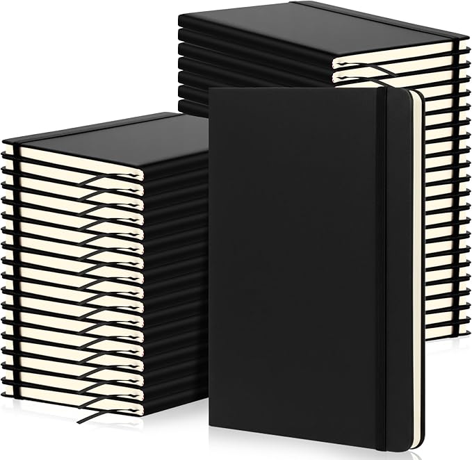 Honoson 40 Pack A5 Lined Journal Notebooks Hardcover Executive Notebook 5.5" x 8.3" PU Leather Wide Ruled Journals Bulk 160 Pages for Back to School Supplies Office Business Home (Black)