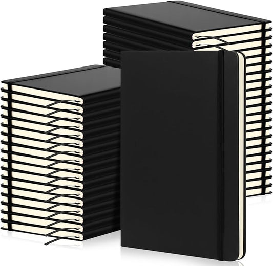 Honoson 40 Pack A5 Lined Journal Notebooks Hardcover Executive Notebook 5.5" x 8.3" PU Leather Wide Ruled Journals Bulk 160 Pages for Back to School Supplies Office Business Home (Black)