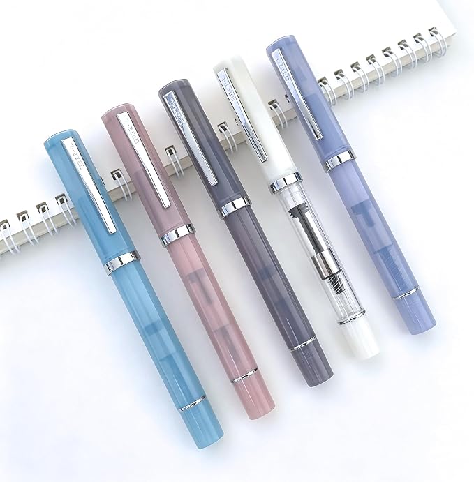 5-Pack Jinhao 58D Fountain Pen Set, Transparent Resin 0.5mm Fine Nib | Transparent Resin Fountain Pens With Converter & Pen Pouch. Ergonomic Design For Daily Office, Journaling & School Use.