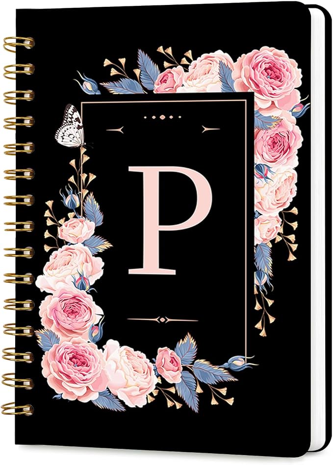 Lined Spiral Journal for Women, A5 Notebook for Work, 160 Pages, Letter P | College Ruled Spiral Notebook, Hardcover with Elegant Design for Note-Taking, 5.5 * 8.25 inch