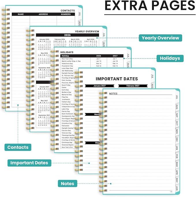 Planner 2026-2027 for Women & Men, Academic Monthly and Weekly Calendar Planner, Jul 2026 - Jun 2027, A5 (6.3" x 8.5"), Teacher Student Planning Book with Tabs, Ideal for Office School Supplies - Aquamarine