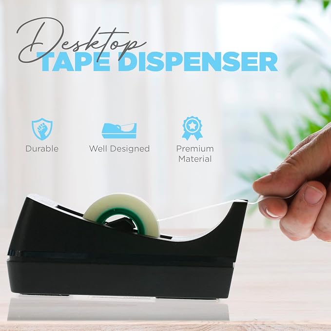 Desktop Tape Dispenser - Non-Skid Base - Weighted Tape Roll Dispenser - Perfect for Office Home School (Tape not Included) 4 Pack