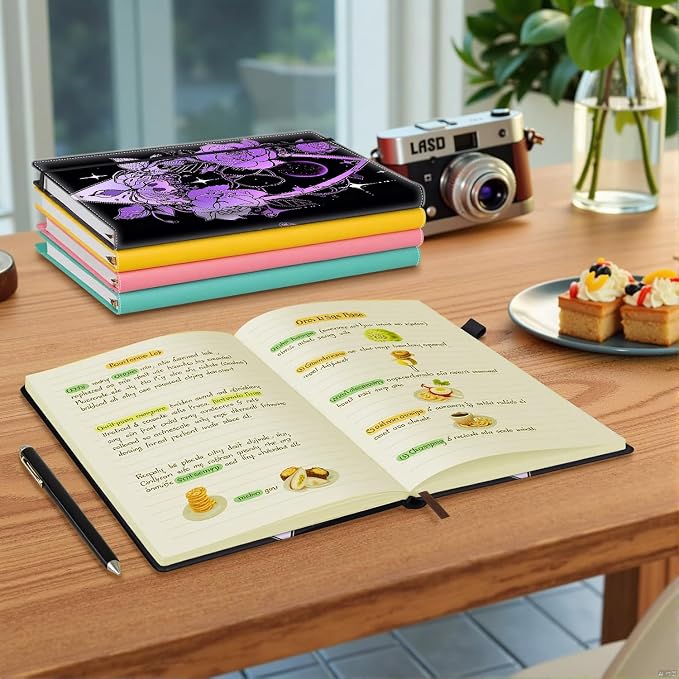 Hardcover Executive Notebooks, A5 PU Leather Lined Journal Notebook, 200 Pages Thick Paper Subject Notebooks for School,Work,Home Writing Business Notebook, Diary Book ， Purple Flower