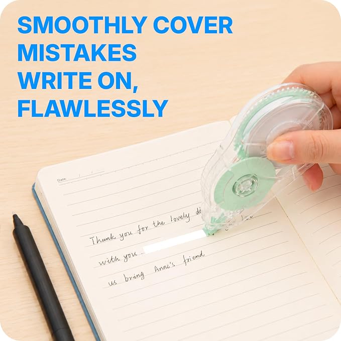 OWLKELA 2 Pack Plus Correction Tape, Tear-Resistant White Correction Tape, No Dry Time, Easy to Use, Office & School Supplies, 0.2 in Wide, 98.4 Ft, Blue Core, Green Core