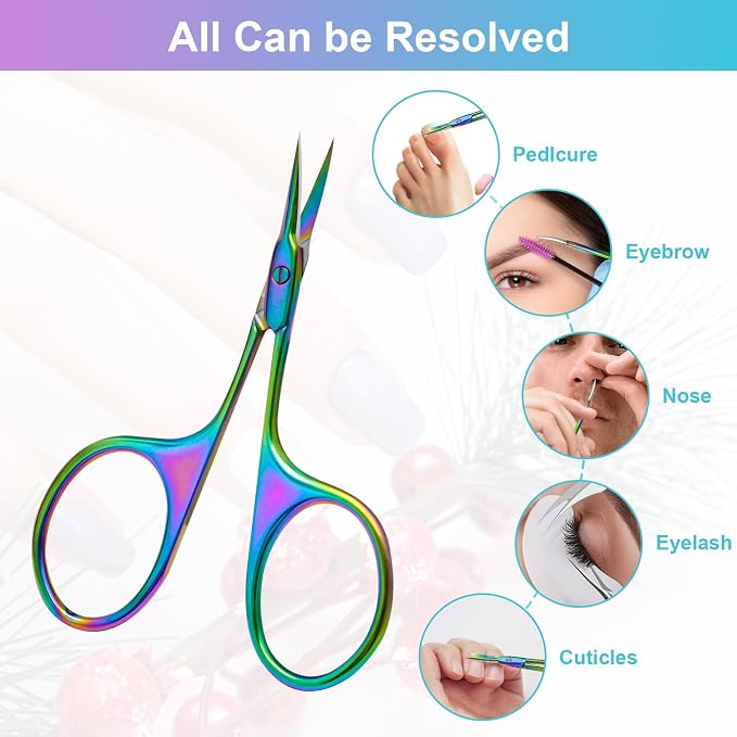 CGBE Cuticle Scissors, Extra Fine Curved Eyebrow Scissors, Colorful | Stainless Steel, Round Handle, Precise Pointed Tip, Hangnail And Dry Skin Trimming, Russian Manicure Care