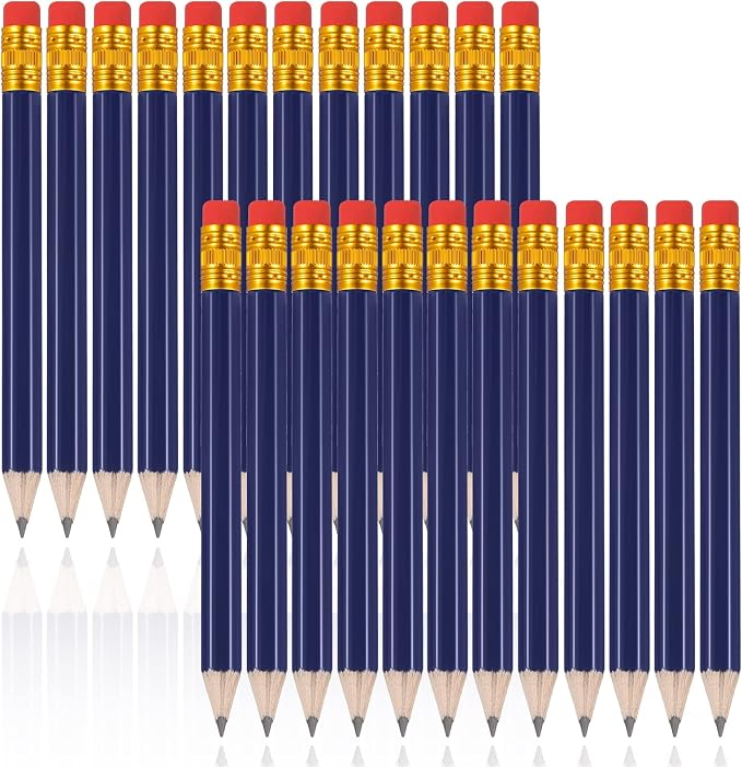 Zonon 24 Pcs Navy Blue Golf Pencils with Erasers Mini Small Pencil Baby Shower Favors Bulk Hexagon Wooden Sharpened Half Graphite 2B for Golf Event, Wedding, Party Game, School, Company, Pew, Pocket