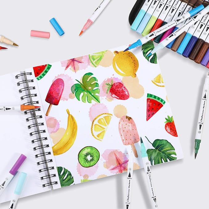 Ohuhu 8.3"x8.3" Marker Paper Pad Art Sketchbook for Drawing and Sketching | Square Sketch Book - 120 LB/200 GSM Smooth Drawing Paper - 60 Sheets/120 Pages - Spiral-Bound Sketch Pad for Alcohol Markers