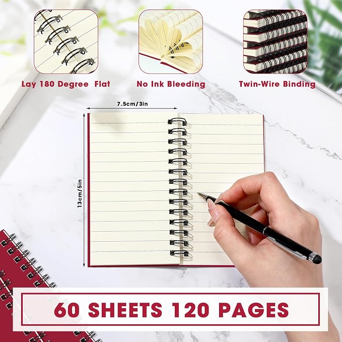 Jutom 18 Pcs Small Spiral Notebooks Memo Pads 3x5 Bulk Small Pocket Notepads Back to School Supplies Mini Notebook with Lined Mini Journals for Office & Work, 120 Pages (Red)