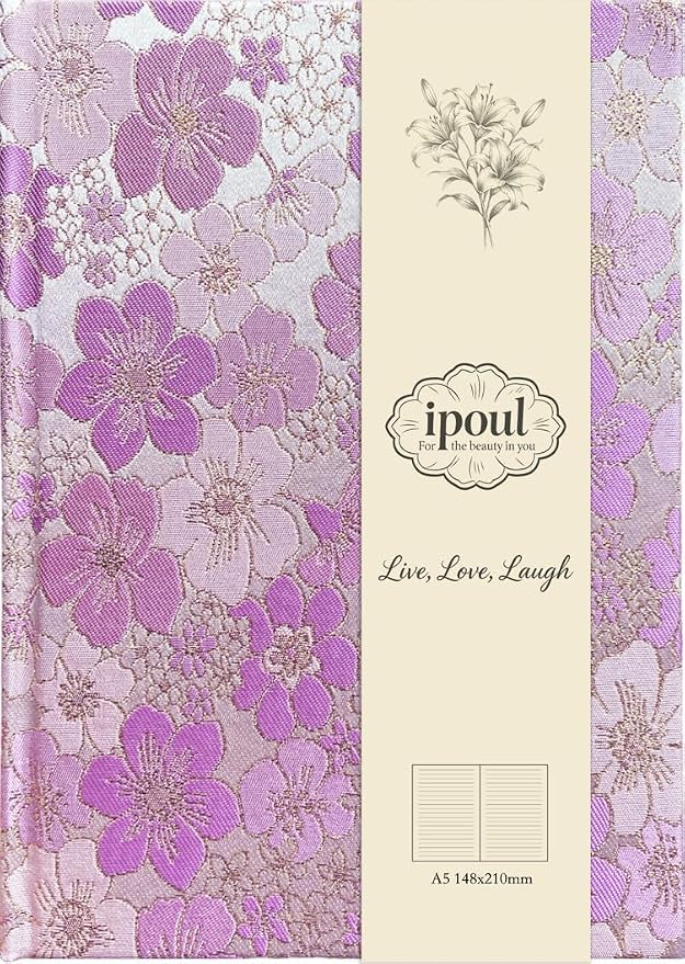 Purple Notebook, Floral Journal, A5, Ruled, Journal for Teen Girls, Writing Notebook, Hardcover, Lay-flat, Pretty Girls Diary, School Supplies, Cherry Blossom Flowers