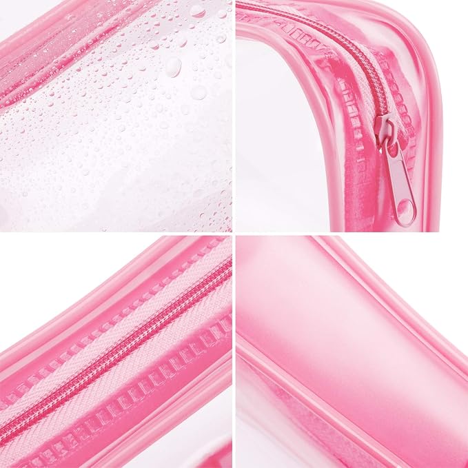 Tatuo 4 Pieces Clear PVC Bags Big Capacity Zipper Pencil Pouch Case Travel Luggage Makeup Cosmetic Bag(Pink)