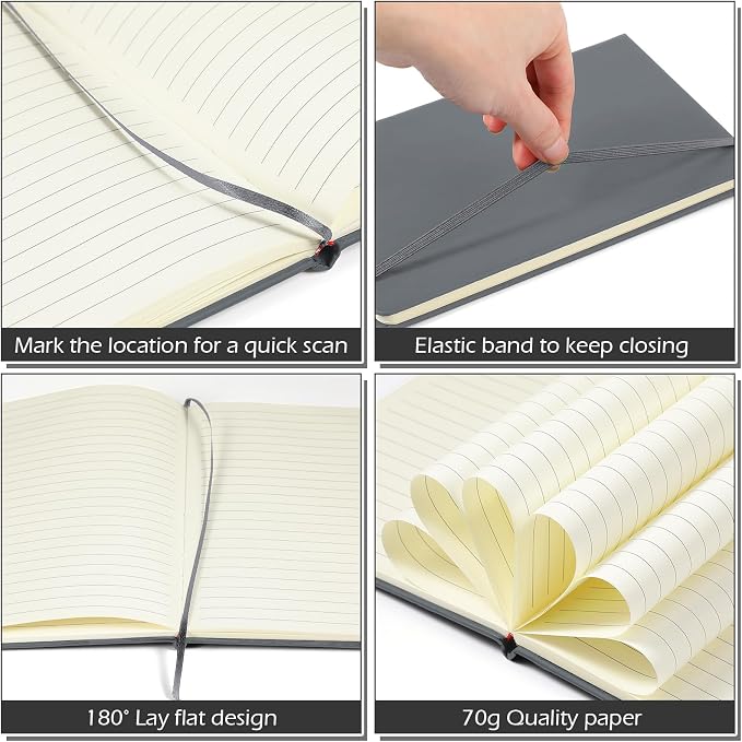 Honoson 20 Pack A5 Lined Journal Notebooks Hardcover Executive Notebook 5.5" x 8.3" PU Leather Wide Ruled Journals Bulk 160 Pages for Back to School Supplies Office Business Home (Gray)