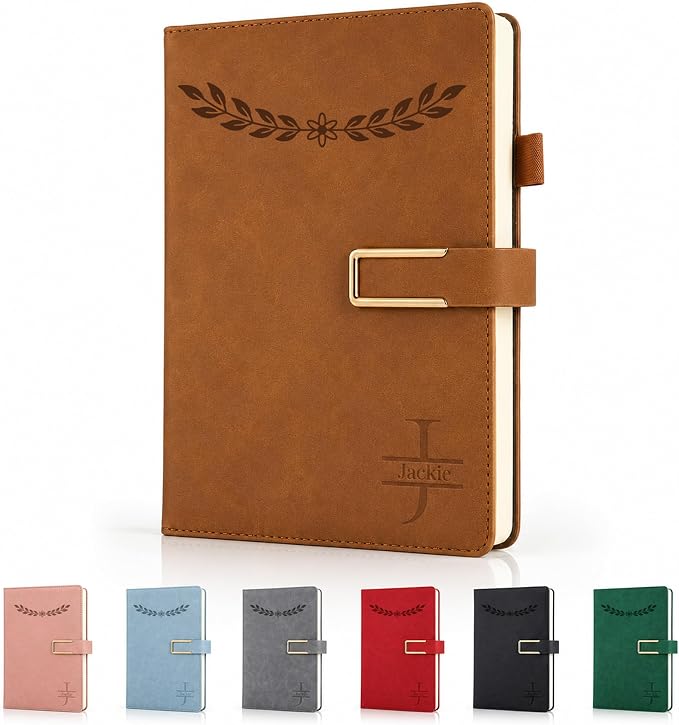 CRME Personalized Icon Notebook, Custom Text Engraved Leather Journal, A5 Writing Journal Gift for Women Men, Students, Office, Business