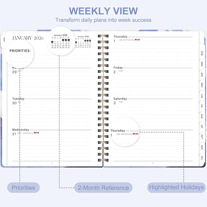 2026 Planner, Weekly and Monthly Calendar Planner Agenda, Jan 2026 - Dec 2026, Planning Academic Book, Office Desk Accessories and School Supplies - A5 (6.3'' x 8.5'')