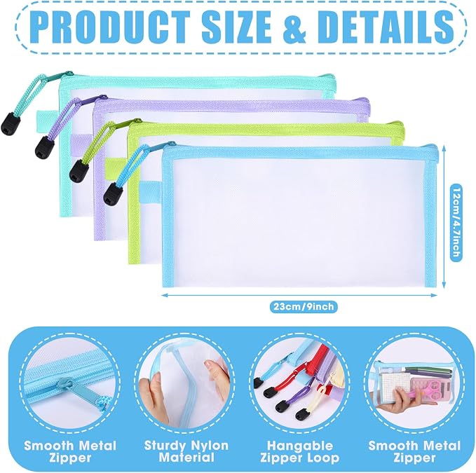 Leelosp 80 Pcs Mesh Zipper Pouch Bulk Mesh Pencil Pouches 10 Color Zipper Bag for Back to School Supplies Cosmetic Office Classroom Travel Appreciation Gift(Multicolor,9 x 4.7 Inch)
