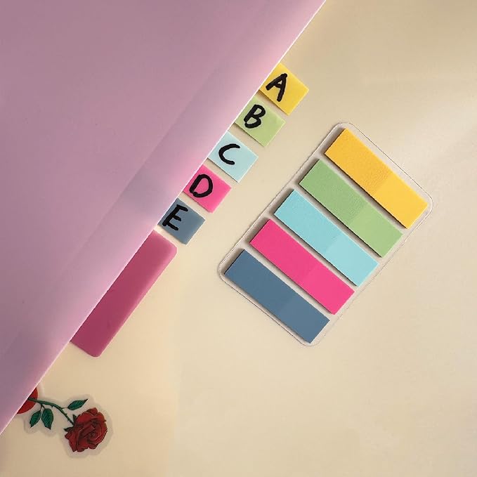 ELII 500 PCS Sticky Tabs 2 Inch Index Tabs, Colored Page Markers | Repositionable Tags,Reading Tabs,Self Adhesive,Tape Flags for Books, Binders, Notebook and File Folders,Smooth Writing