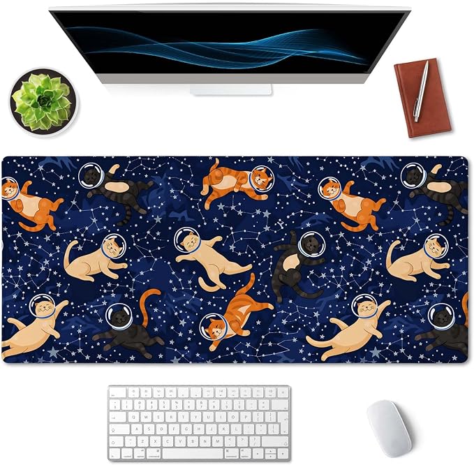 SSOIU Cute Cats & Constellations Desk Mat - Extra Large, XXL Gaming Mouse Pad, 35.5" x 15.7"