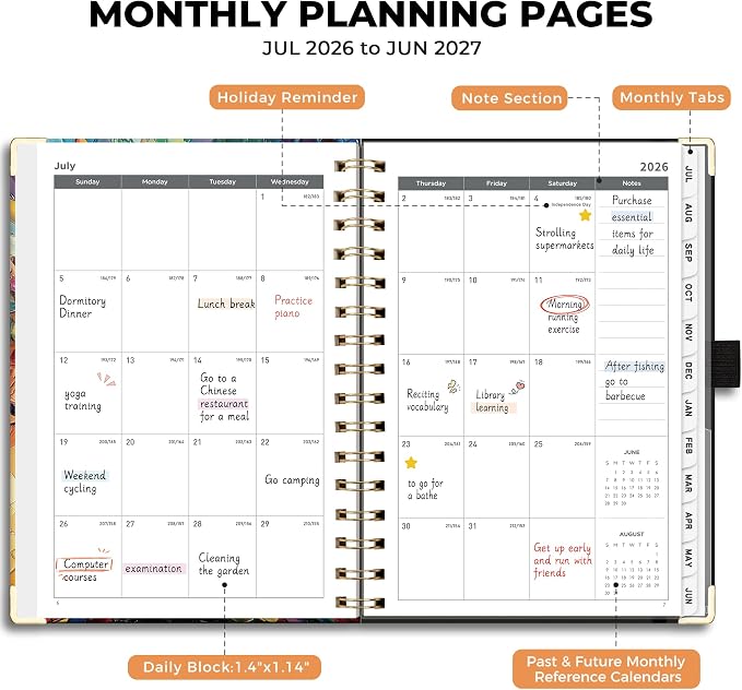 AHGXG Academic Planner 2026-2027, July 2026 - June 2027, 5.7" x 8.3" | Weekly and Monthly, Hardcover, Spiral-Bound, Calendar, Agenda for Women, Student, School, 12-Month Tabs (Colourful Tree)