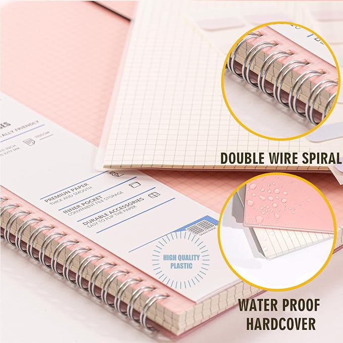 OWSC 3 Pack Graph Spiral Notebook, Hardcover Notebooks for Work A4 Graph | 5.9 x 8.3 IN Notebooks College Ruled for Note Taking, School and Journal with 80 Sheets/160 Pages 110 GSM Thick Papers