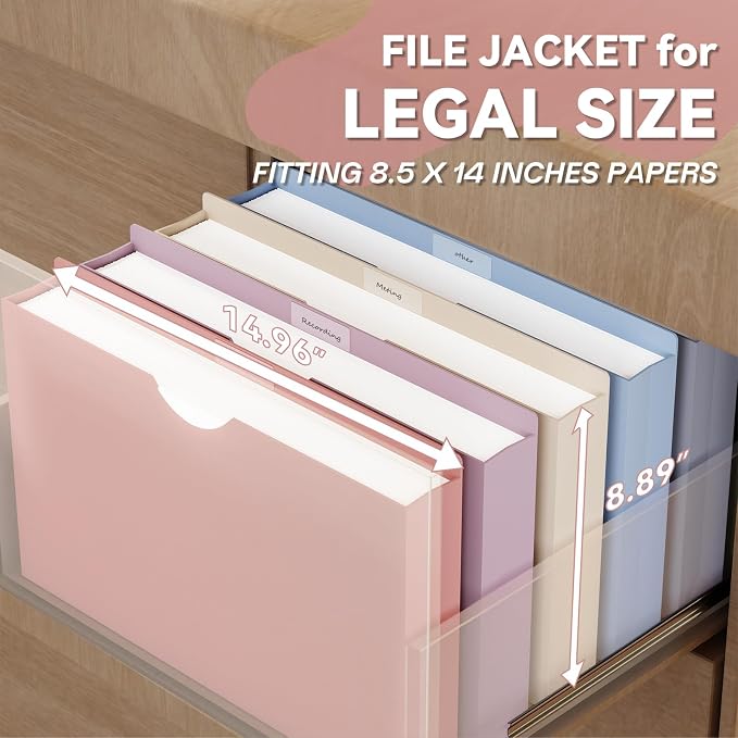 Plastic 2 Inch Expandable File Jackets Legal Size,12 Pack | Manilla Pocket Folders,File Jackets for Document,Expansion Pocket,Straight Cut Tab,Poly Project File Jacket,Pastel Color