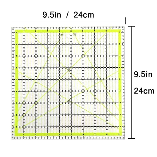 UOOU 9.5 inch Quilting Ruler, Square Quilting Rulers Fabric Cutting Ruler | Acrylic Sewing Ruler Quilters Rulers Clear Mark for Easy Precision Cutting and Crafts Quilting and Sewing