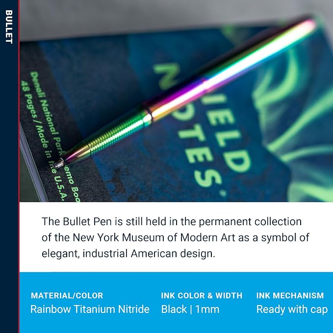 Fisher Space Pen Supernova Rainbow Titanium Nitride Bullet Pen, Pressurized Ballpoint Pen, Compact Size, Writes Upside Down, Extreme Temperatures, Black Ink, Medium Point, Gift Box, Made in USA