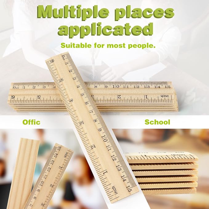ZZTX 3 Pack Wooden Ruler 6 Inch（15 cm) | 2-in-1 scale design, Durable material, Double level design
