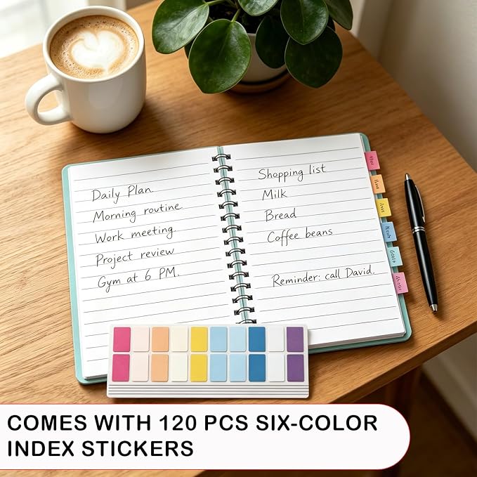 PAIKIUU 4 Pack Spiral Notebooks 5 x 7 in College Ruled, Mini Spiral Notebook, Waterproof 80 Sheets/160 Pages, Pocket Notebook with 120 Pcs Sticky Index Tabs for Home Office College School