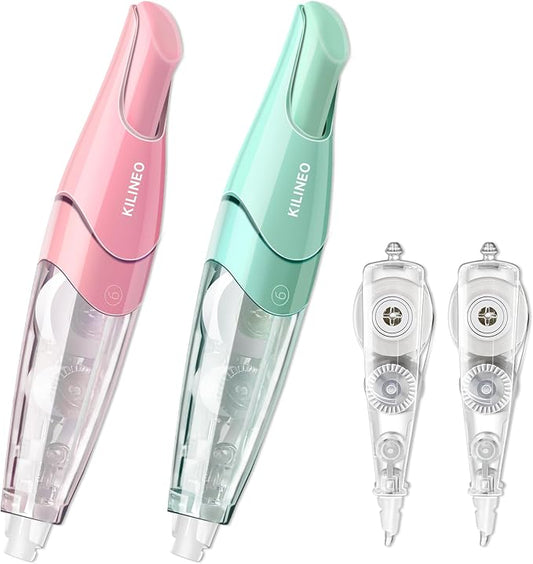 Refillable Retractable White Correction Tape, Pen Shaped White Smooth Pull Out Japanese Aesthetic Cute Correction Tape for Office Supplies, 4 PCS (ZH-67)