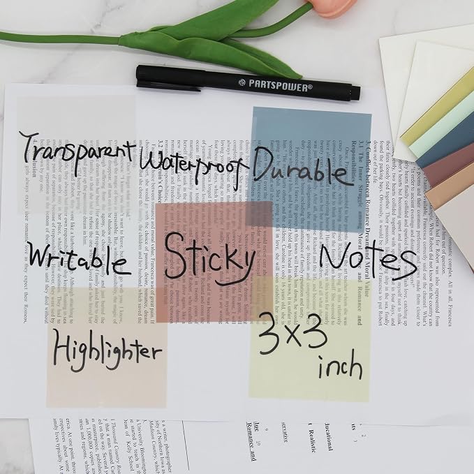400 Sheets Morandi Transparent Sticky Notes, 3x3 inch See Through Sticky Notes, for Reading Writing Notes Book Markers, Office School Supplies, 50 Sheets/Pad (8 Pads)
