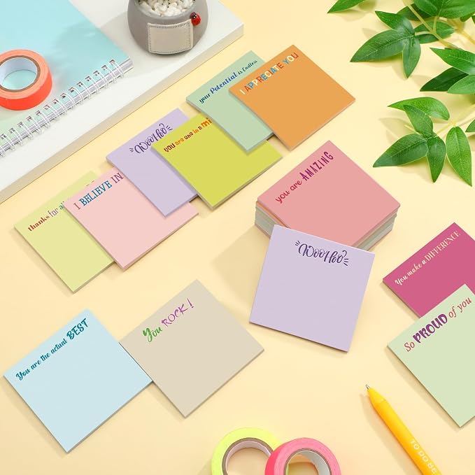 Yinder 24 Pcs Inspirational Sticky Notes, Back to School Supplies, Cute Motivational Sticky Notes Pad Employee Appreciation Gifts Bulk for Teacher Coworker Office 3 x 3'' (Thank You,Macaroon)