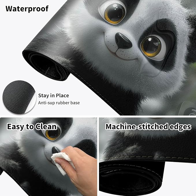 Heated Desk Pad Mouse Pad,Heated Desk Mat,with 3 Heating Levels & 3 Hours Auto Shut-Off,Leather 23.6"*14.2" Gaming Mouse Laptop Mat,Foot Warmer,Cute Panda Snow