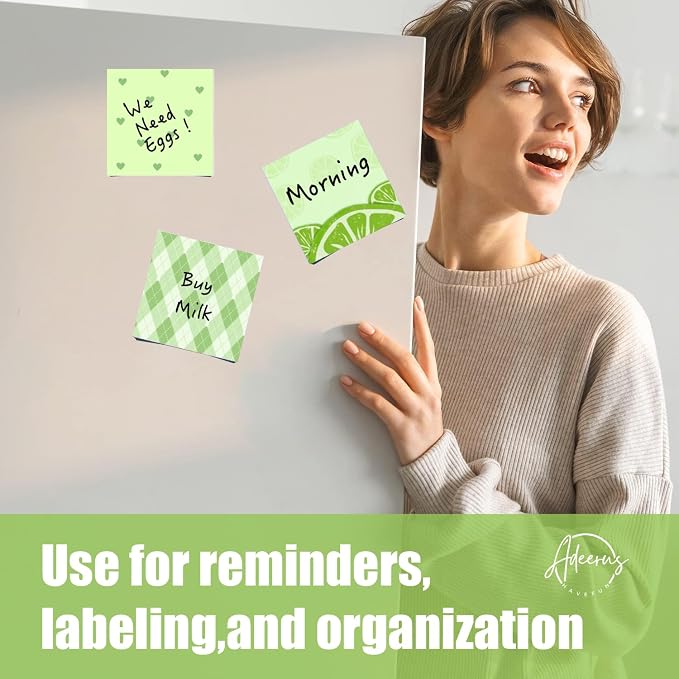 9 Pads Green Sticky Notes Set, Cute Self-Stick Notepads, Super Adhesive Memo Pads Note Card, Office Decor Gifts, Desk Accessories for Students, School Supplies for Girls, 3x3in