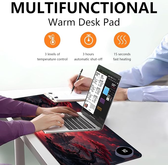 Large Heated Mouse Pad–23.6" x 14.2" Desk Mat for Office | 3 Adjustable Heat Levels,Auto Shut-Off After 3 Hours for Safety,Keeps Hands Warm While Working，Blood Moon Scenery