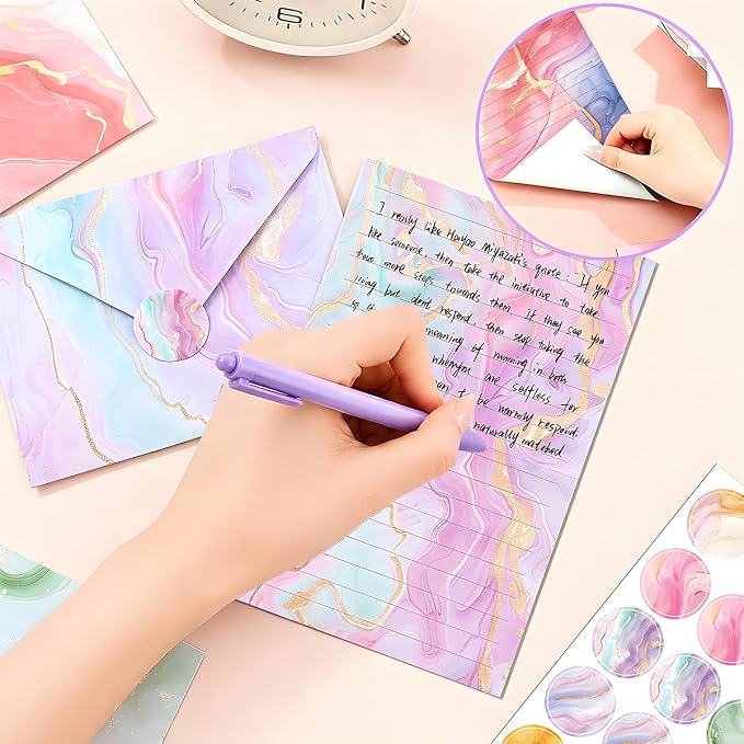 FUNCLASS 160 Pcs Marble Stationery Set Letter and Envelopes | 50 Lined Stationery Paper and 50 Matching Envelopes , 5.5 x 8.25 Inches Letter Writing Stationery for Home, Office, School