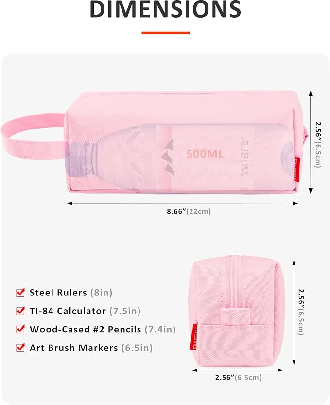 Fmeida Simple Pencil Case Pouch, Office Supplies Gift for Women, Light Pink | Eco-Friendly Fabric, Water-Resistant, Inner Pocket, Carry Handle