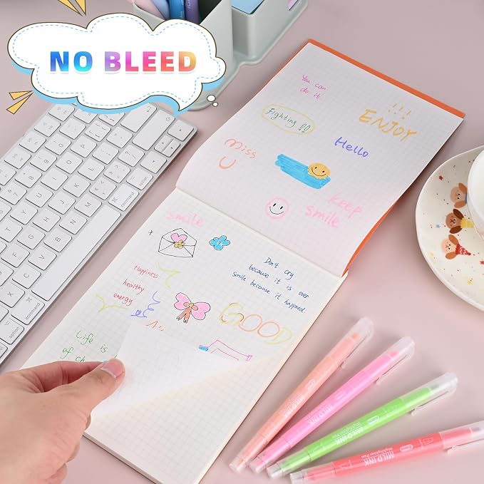 10 Pcs Aesthetic Highlighters and Gel Pens Set - 8 Colors Dual Tip Pastel Highlighters (Chisel & Fine Tips) & 2 Pcs 3-in-1 Multicolor Gel Pens for Journaling, School Supplies, Textbooks